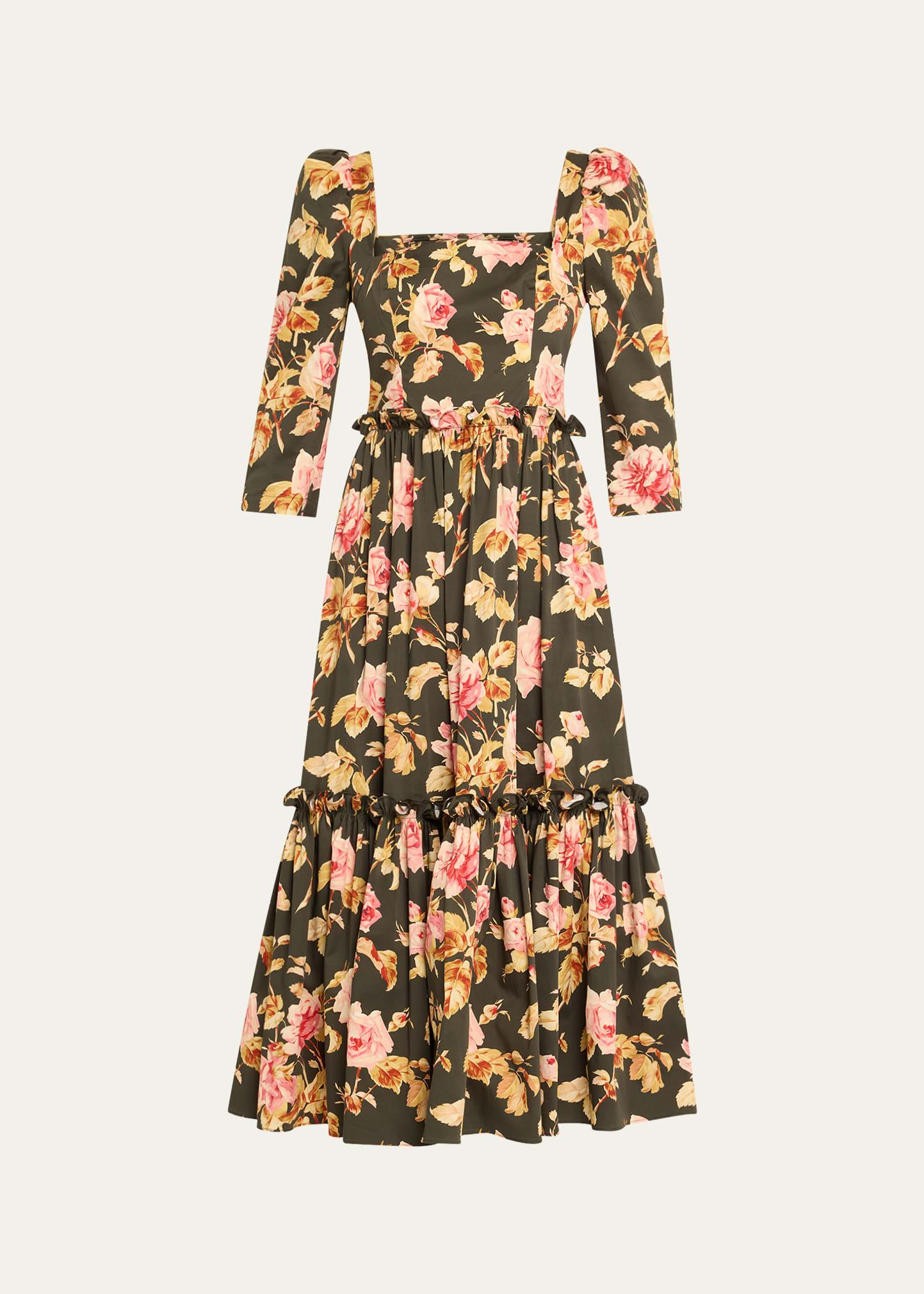 blue hill printed cotton sateen midi dress