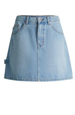 blue mini skirt in rigid denim- turquoise women's casual skirts