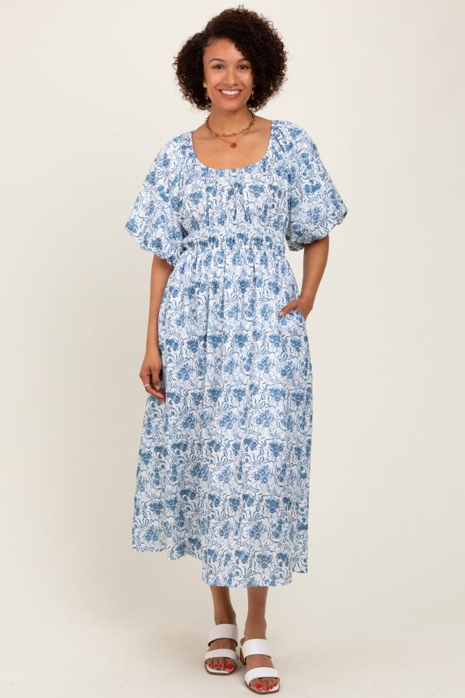 blue multi printed floral maxi dress