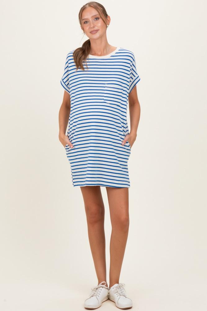 blue striped maternity t-shirt mini dress