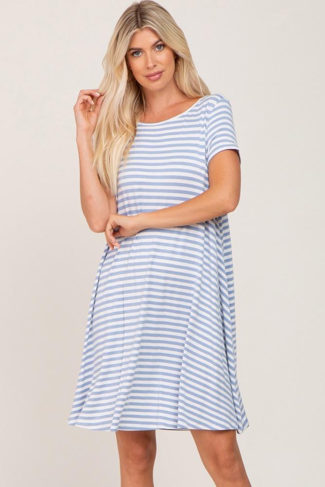 blue striped short sleeve dress