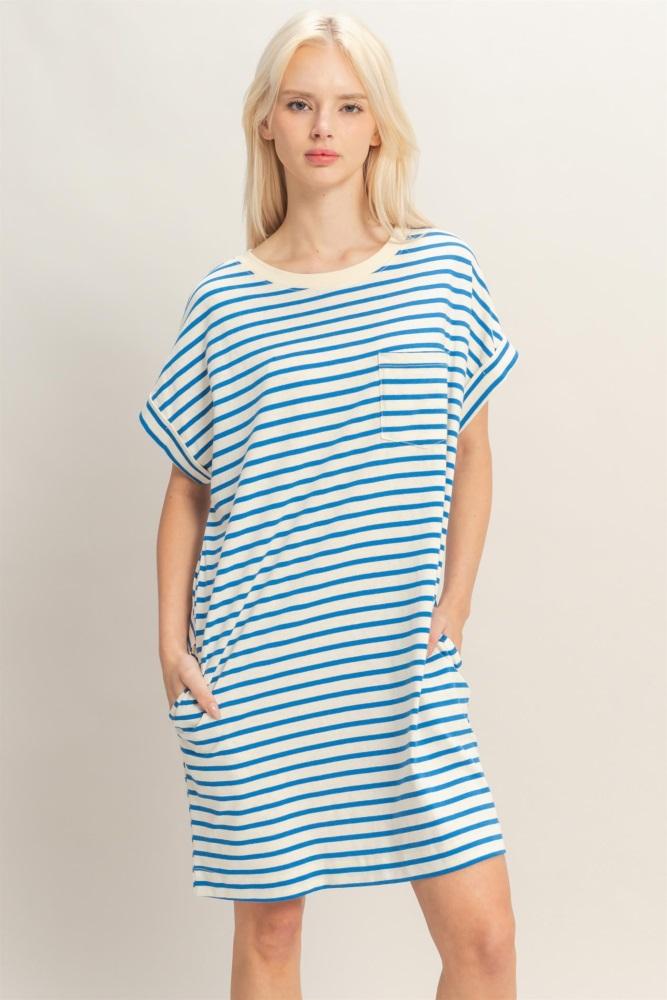 blue striped t-shirt mini dress