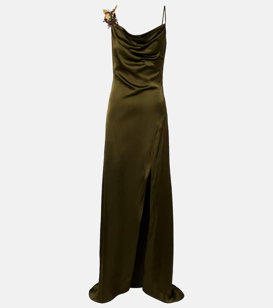 blumarine appliqué satin gown