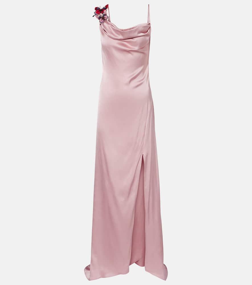 blumarine appliqué satin gown