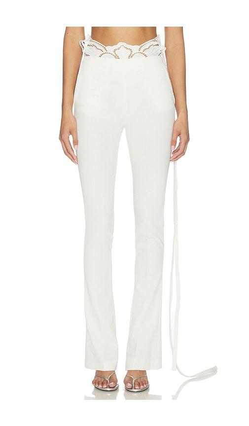 blumarine compact tailor pant in white.