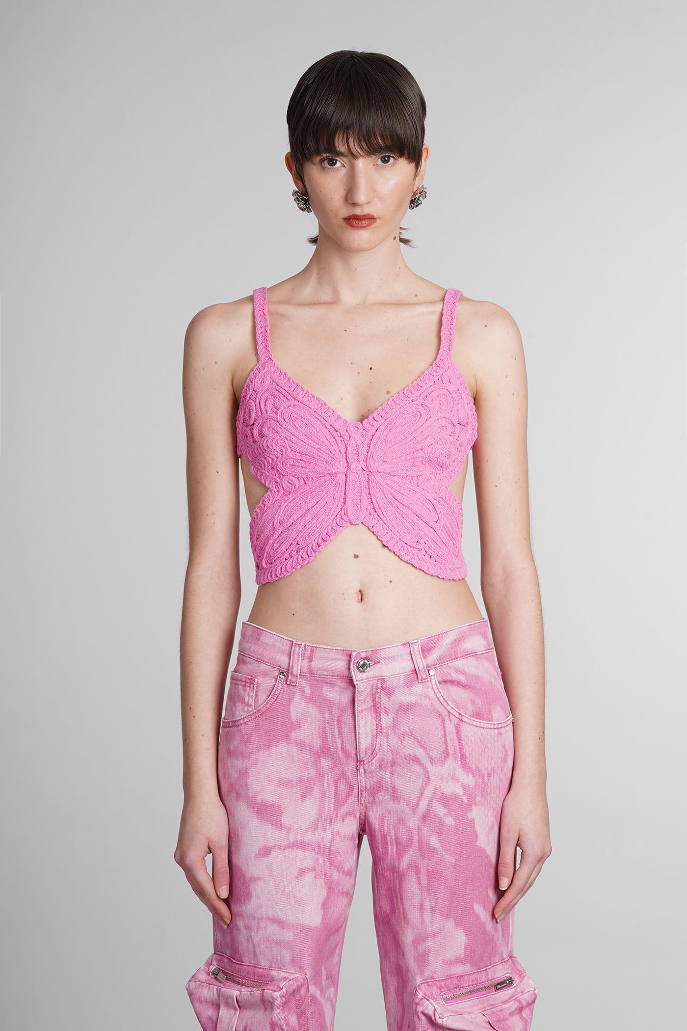 blumarine cropped top with butterfly embroidery