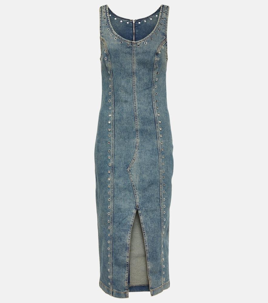 blumarine embellished denim midi dress