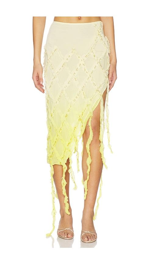 blumarine embroidered creponne skirt in white,yellow.