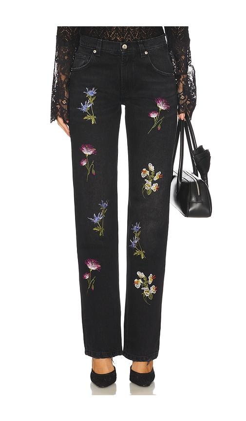 blumarine embroidered denim straight leg in black.