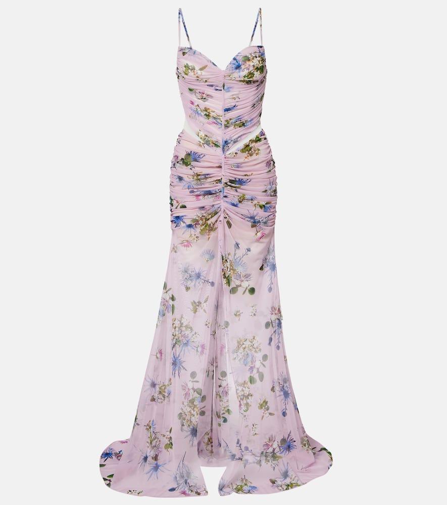 blumarine floral ruched sheer gown