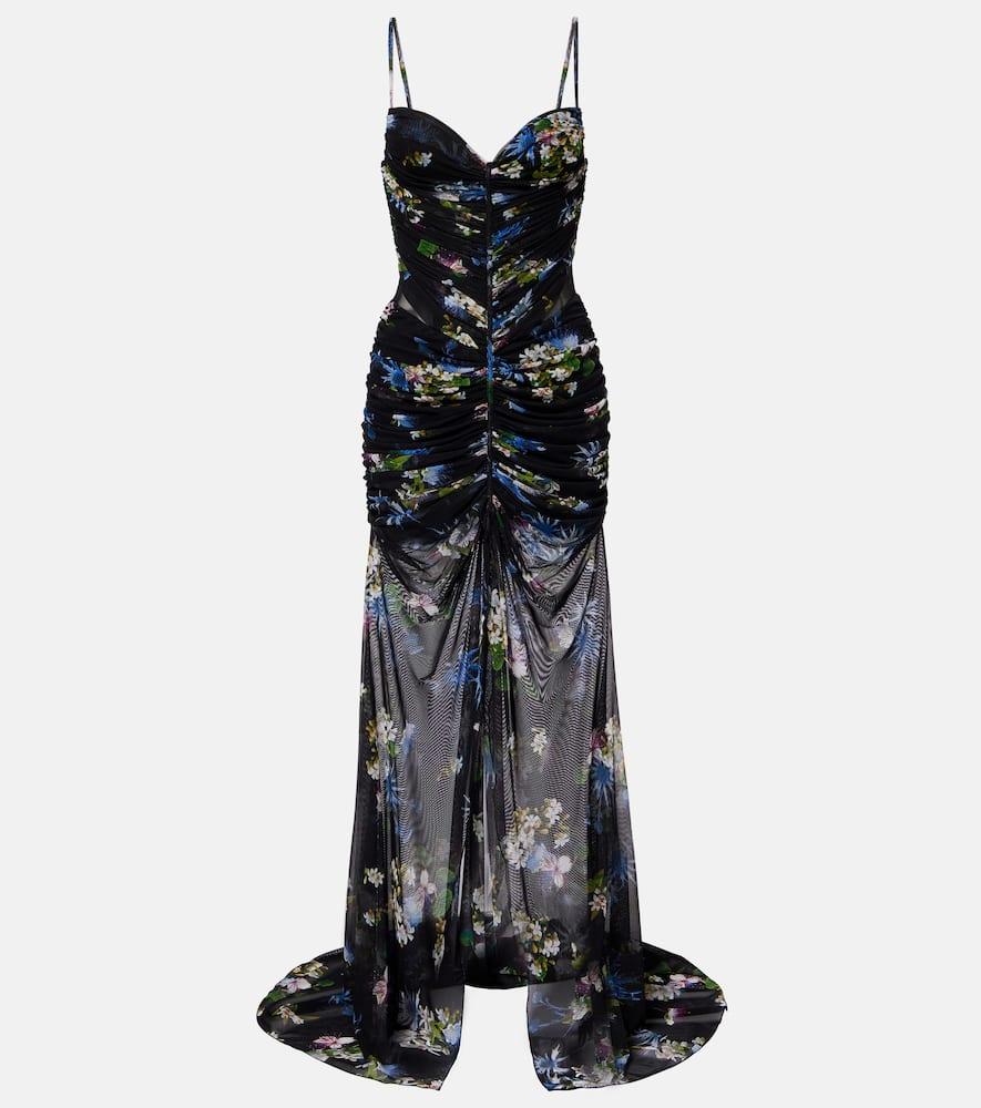blumarine floral ruched sheer gown
