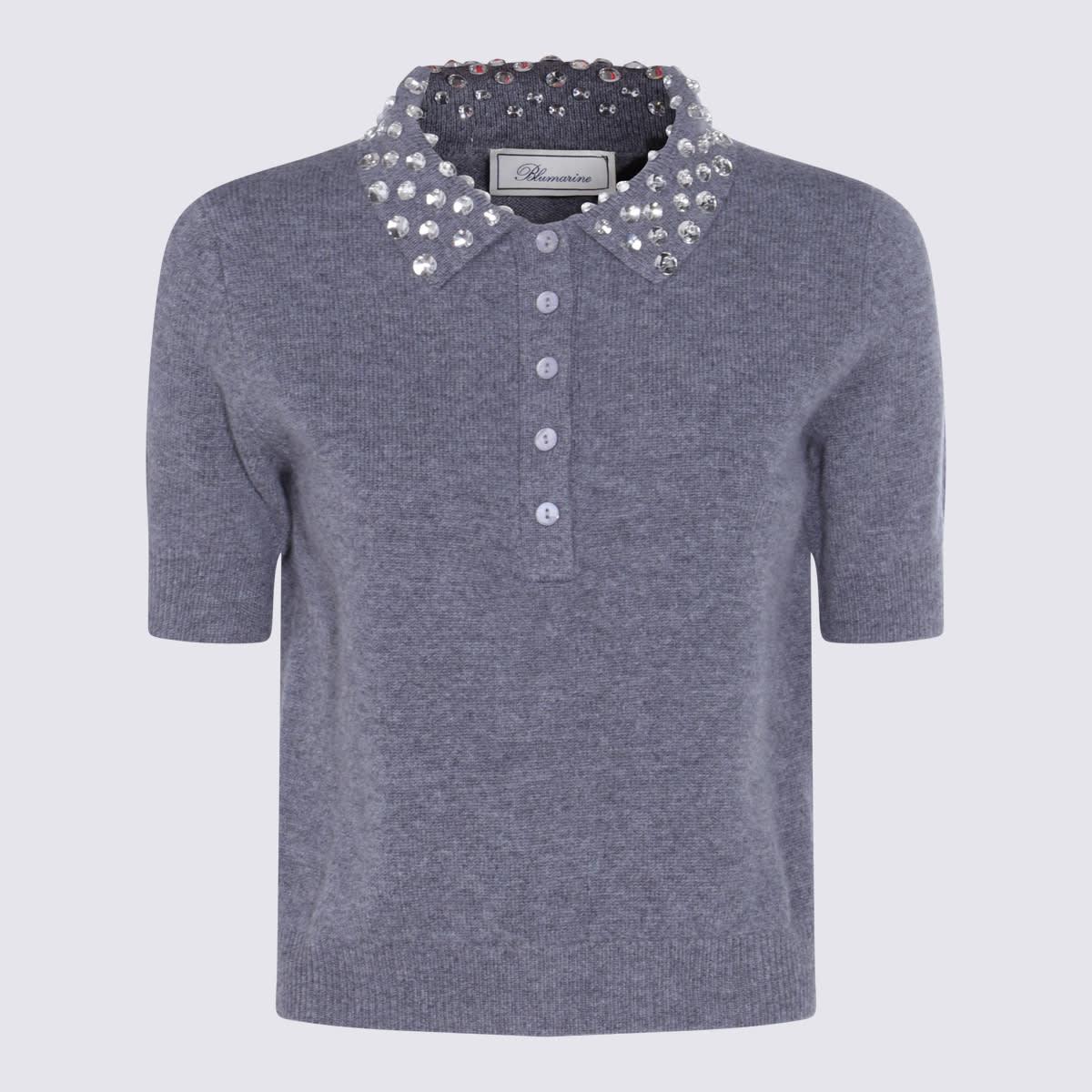 blumarine grey wool polo shirt