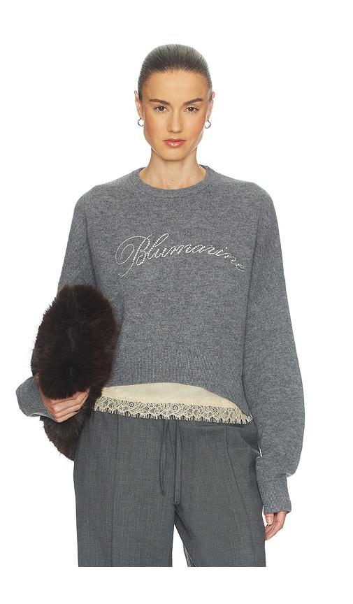 blumarine knit logo embroidered pullover in grey.