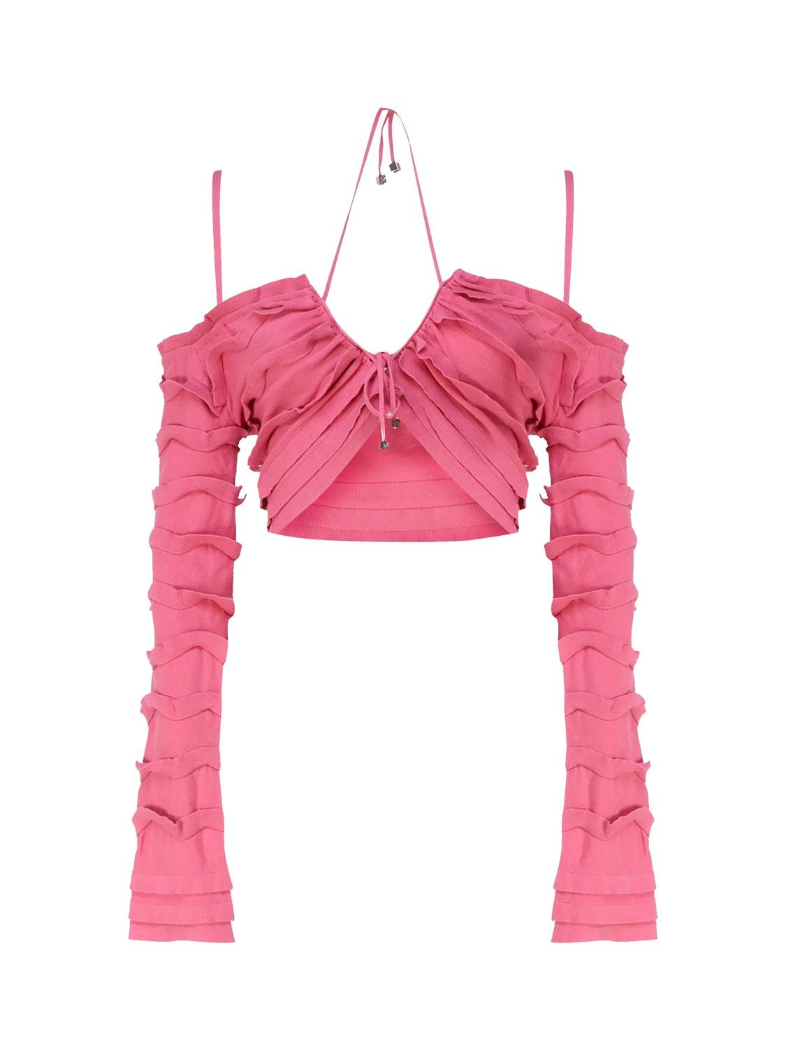 blumarine knit top with ruffles