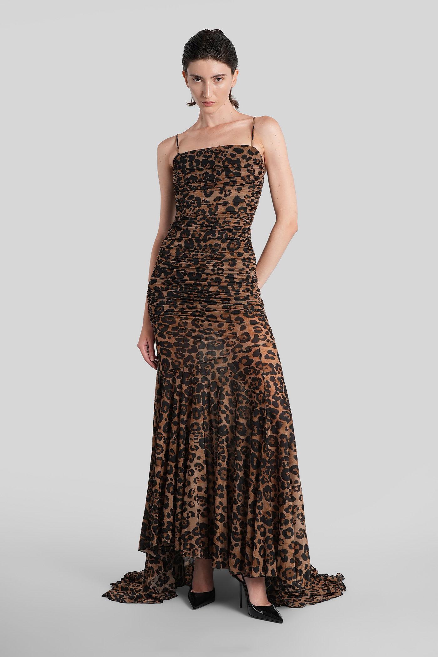 blumarine long dress in animalier polyamide