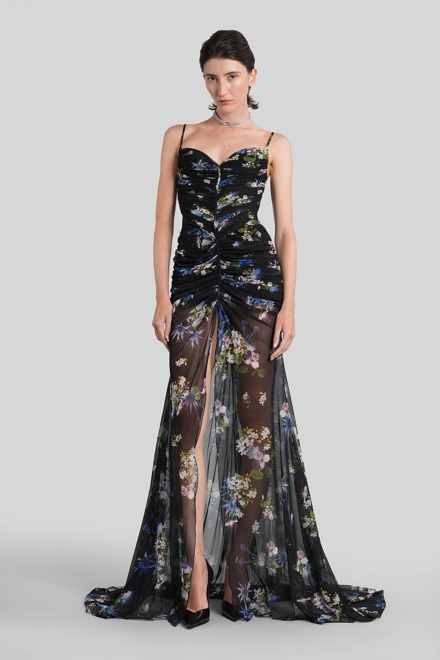 blumarine long dress in black polyamide