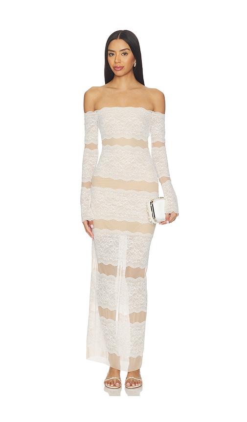 blumarine net dress with lace in beige.