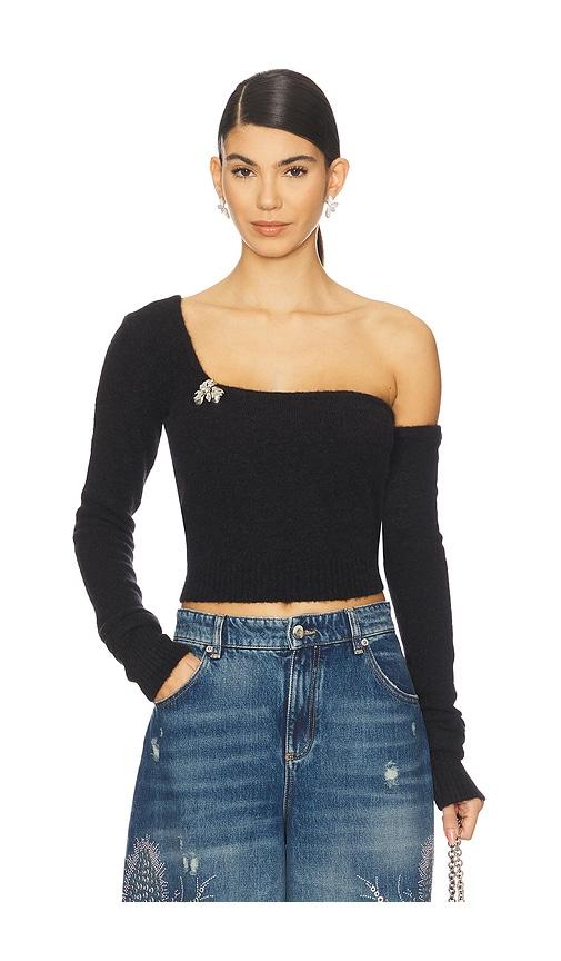 blumarine one-shoulder knit sweater in black.