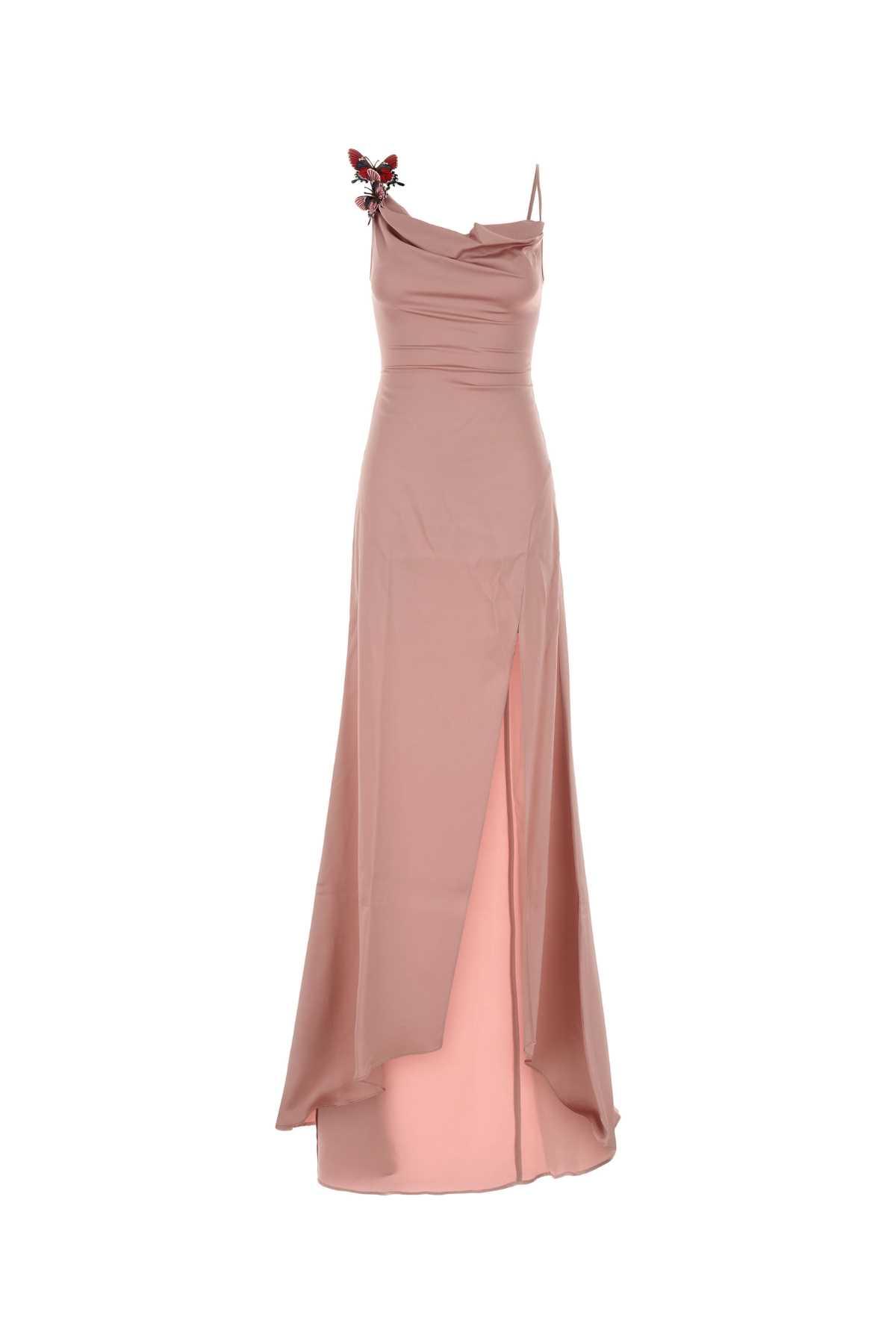 blumarine pink stretch satin long dress