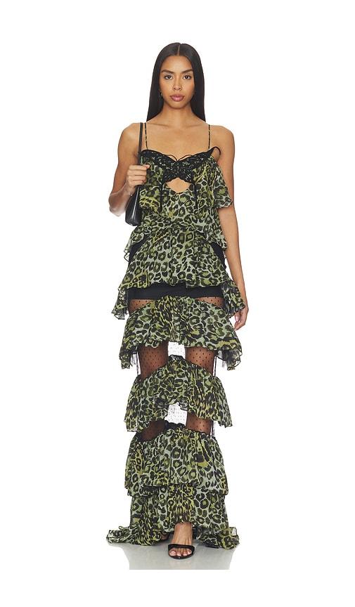 blumarine print dress in green in green.