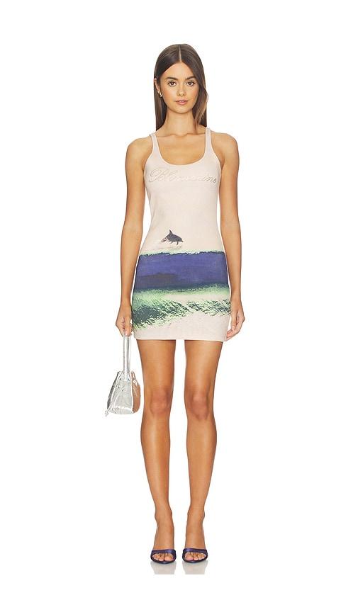 blumarine print jersey dress in tan,royal.