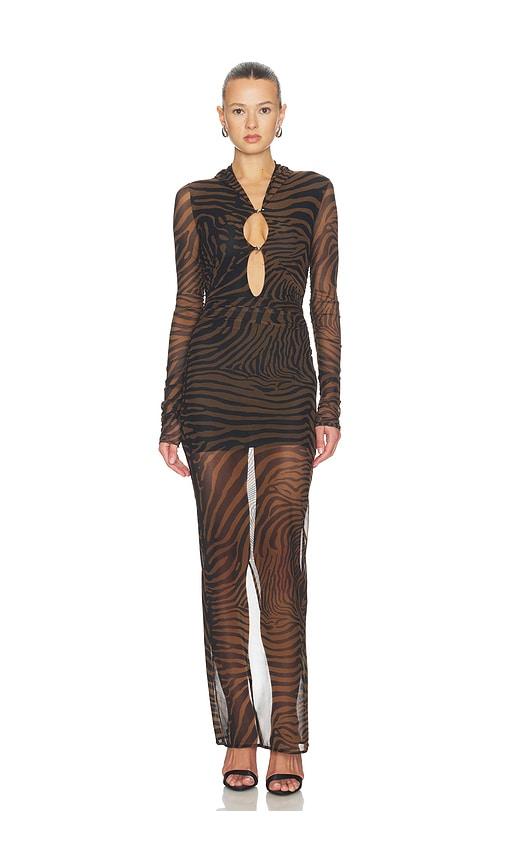 blumarine print net dress in brown.