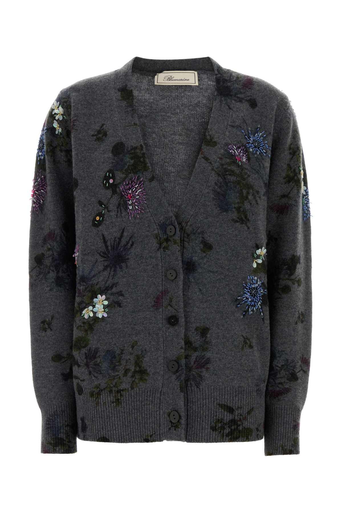 blumarine printed wool blend oversize cardigan