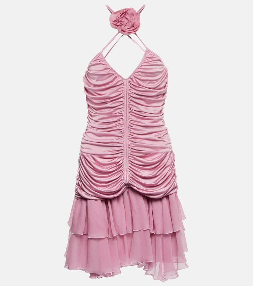 blumarine rose ruched halterneck jersey minidress