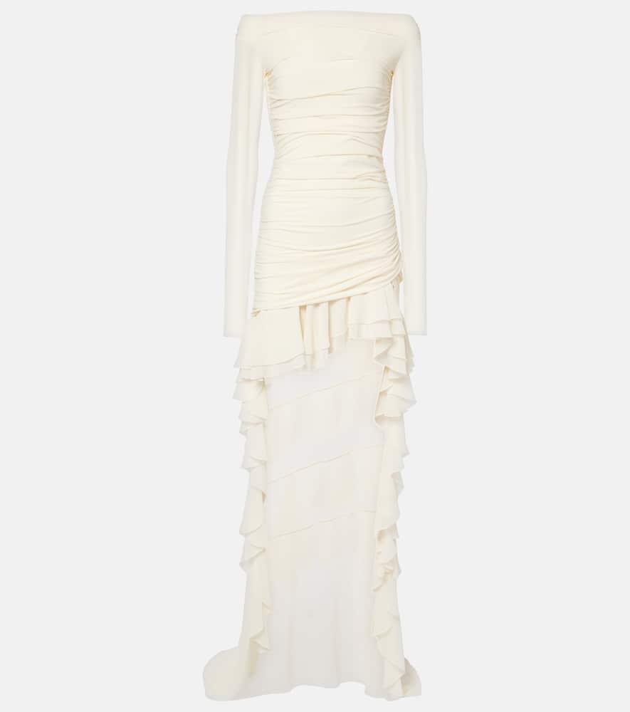 blumarine ruffled jersey and georgette minidress