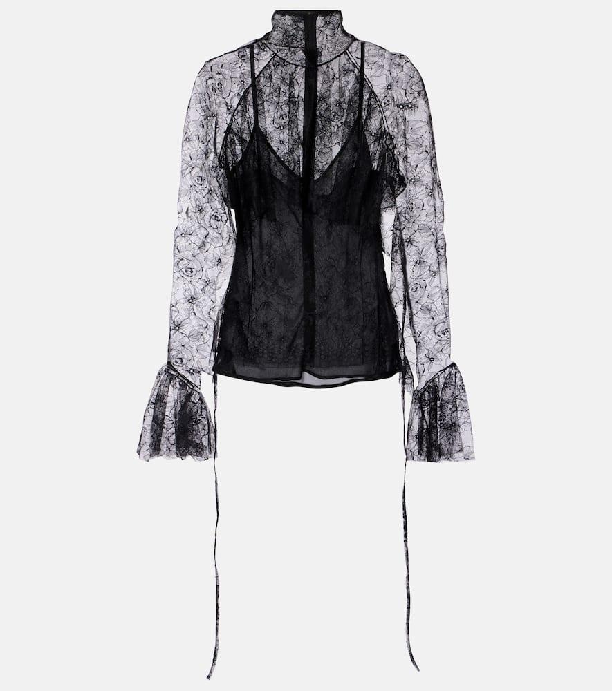 blumarine ruffled sheer lace blouse