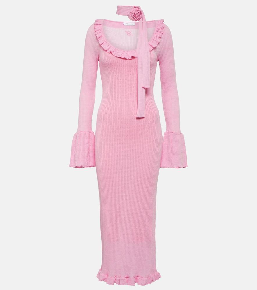 blumarine ruffled wool midi dress