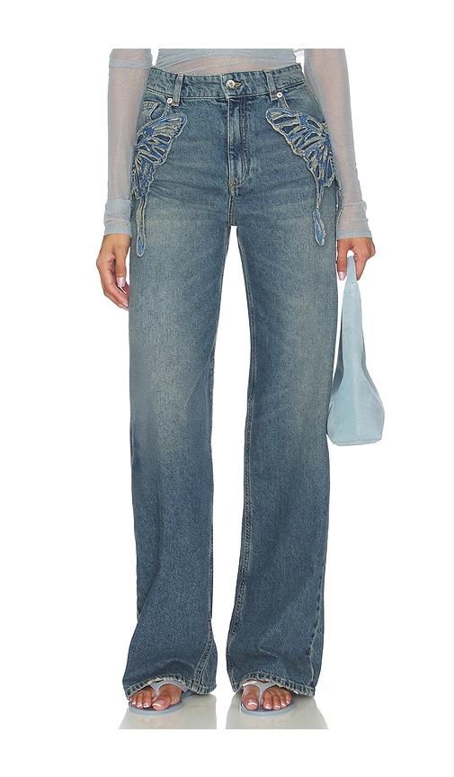blumarine scallop boyfriend jean in blue.