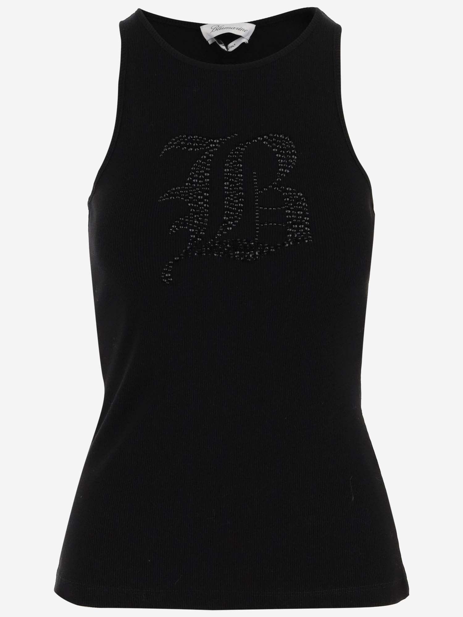 blumarine stretch cotton tank top with logo