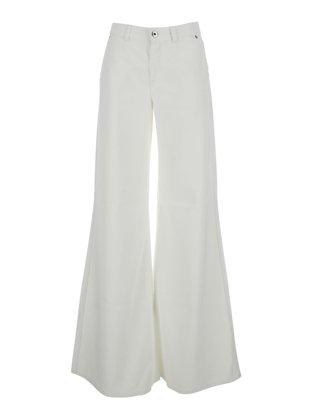 blumarine white flared jeans with wide leg and logo embroidery on the back in denim for women
