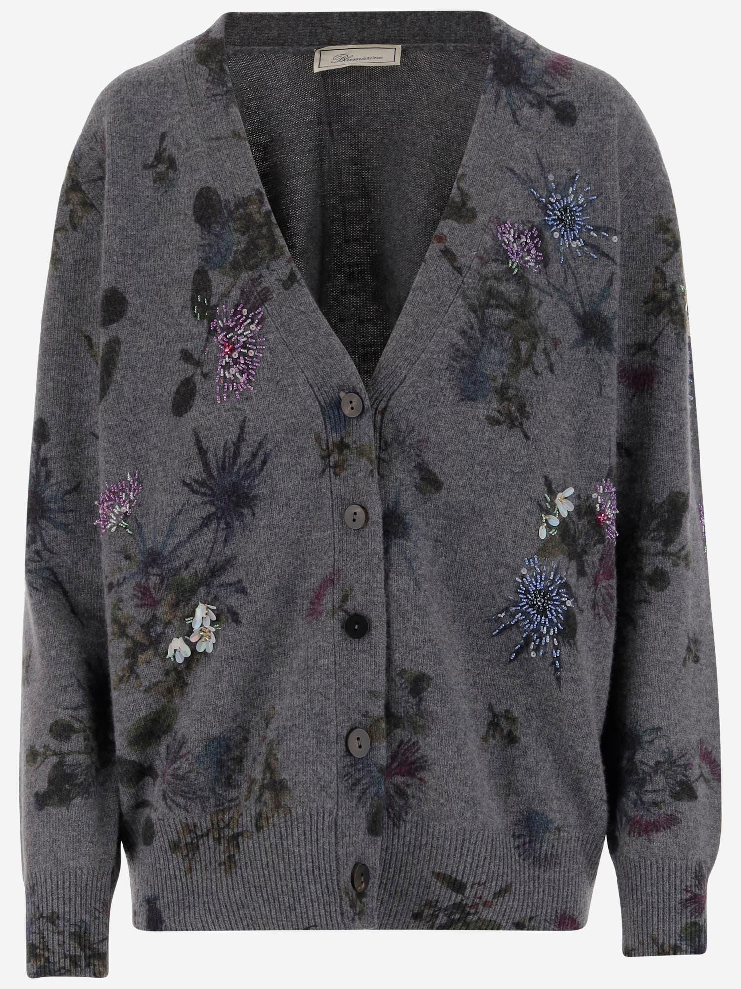 blumarine wool blend cardigan with rhinestones