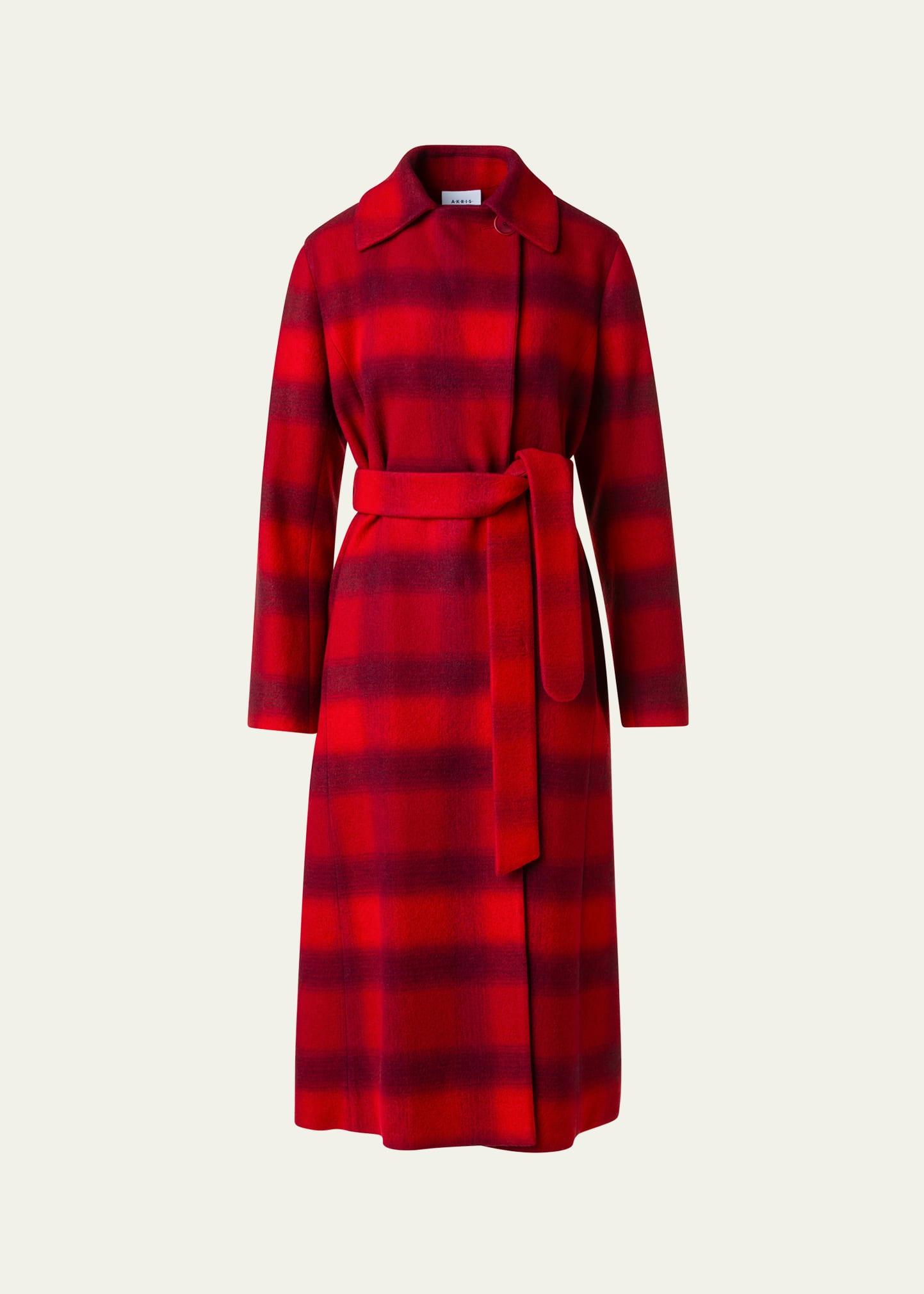 blur check belted double-breasted coat