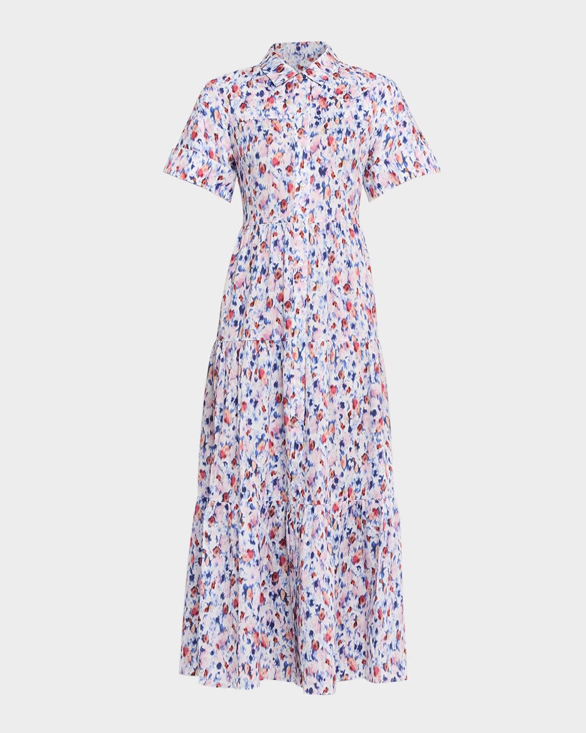 blur floral short-sleeve midi shirtdress