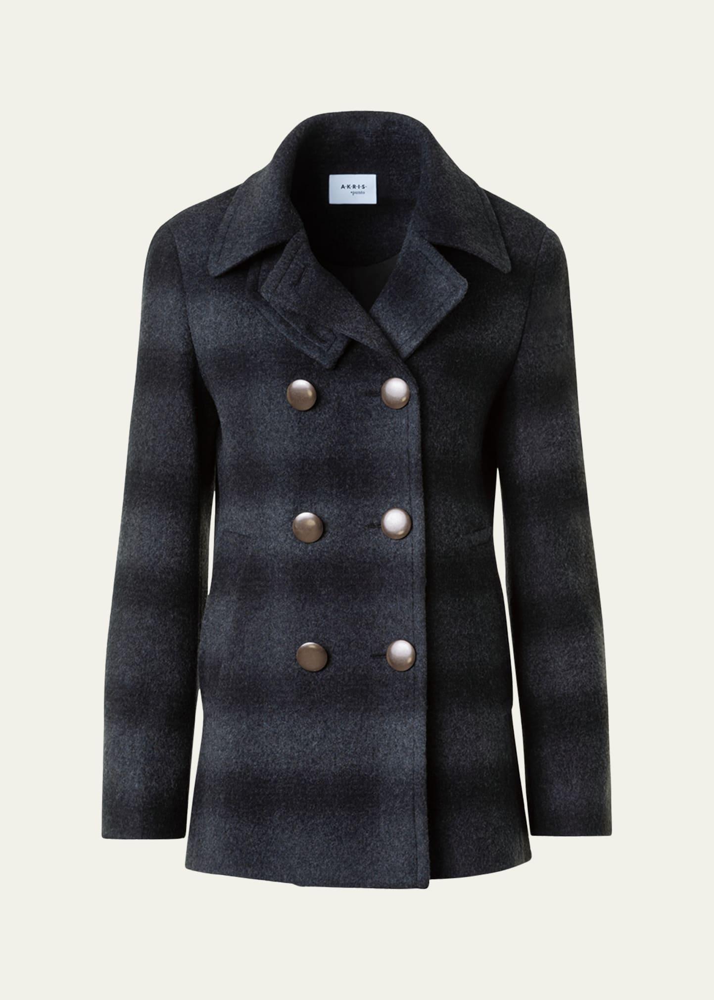 blurred check brushed wool peacoat