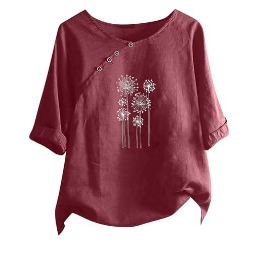 blusas casuales de mujer bonitas 2024 linen shirts for women crewneck button down floral blouse tops dressy casual summer oversized tshirts 2024 y2k summer clothes red l