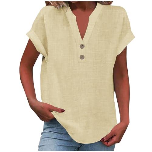 blusas de verano para mujer 2024 color verde women's linen shirts 2024 plse size v neck button down blosue tops dressy casual short sleeve summer boho tops sexy summer outfits for women yellow l