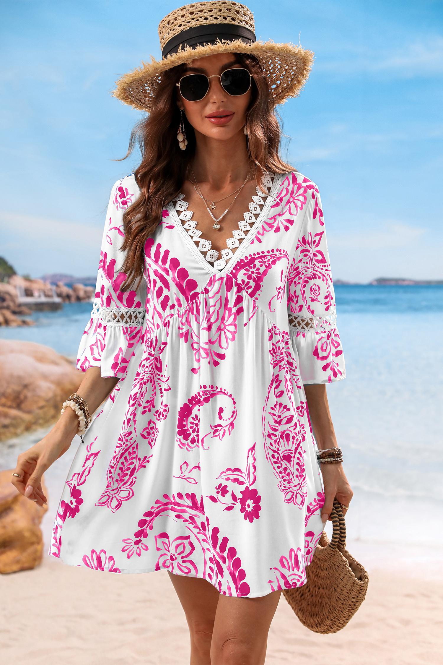 blushing rose paisley cover-up mini dress - l