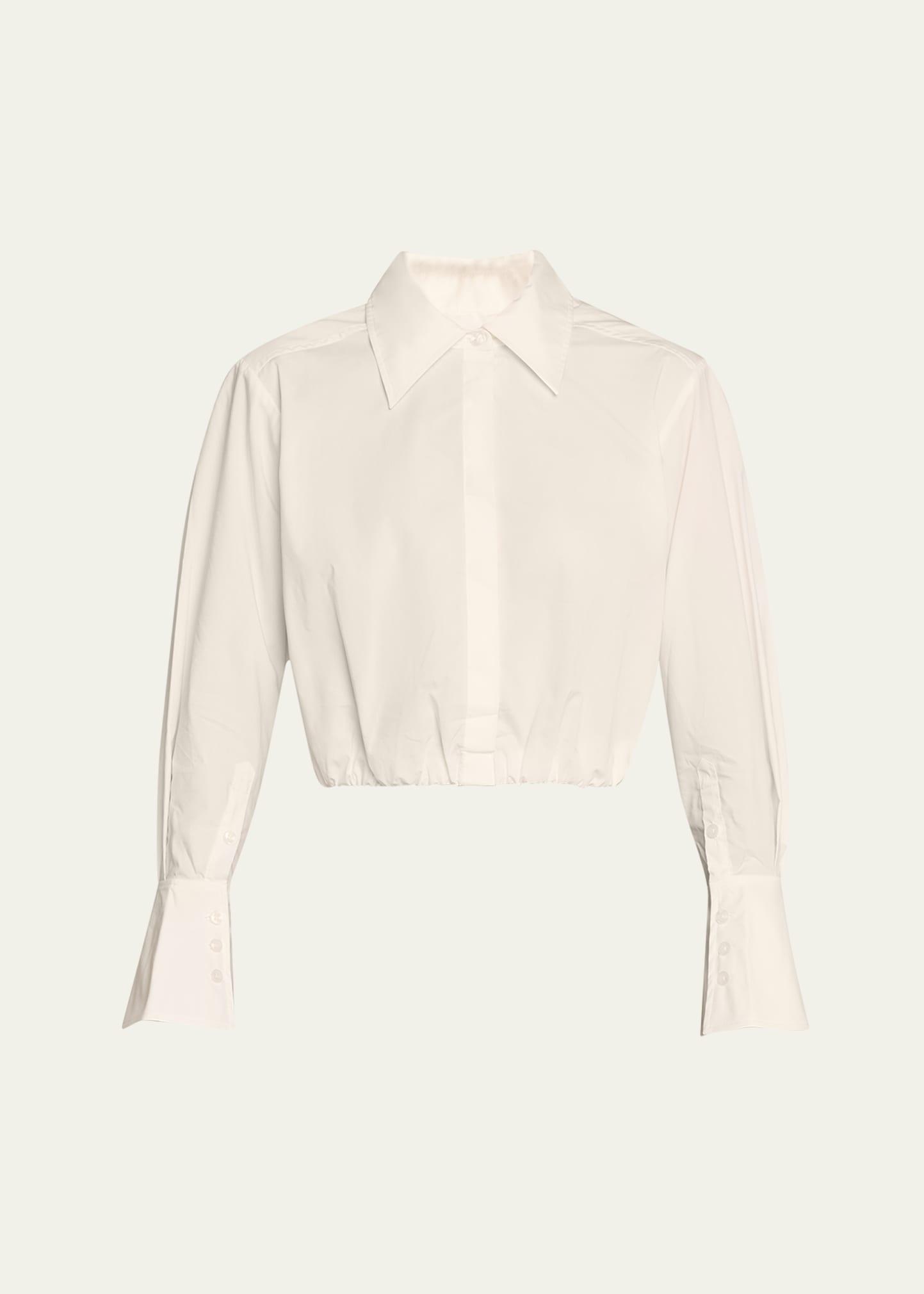 blythe cotton poplin button-front crop shirt