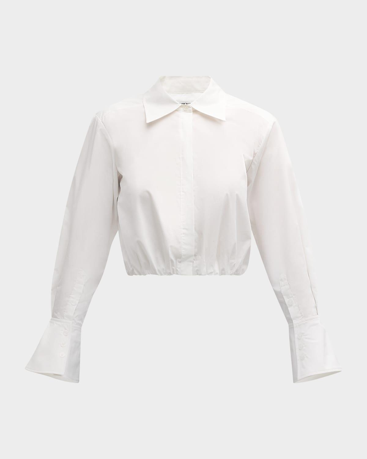blythe cotton poplin button-front crop shirt