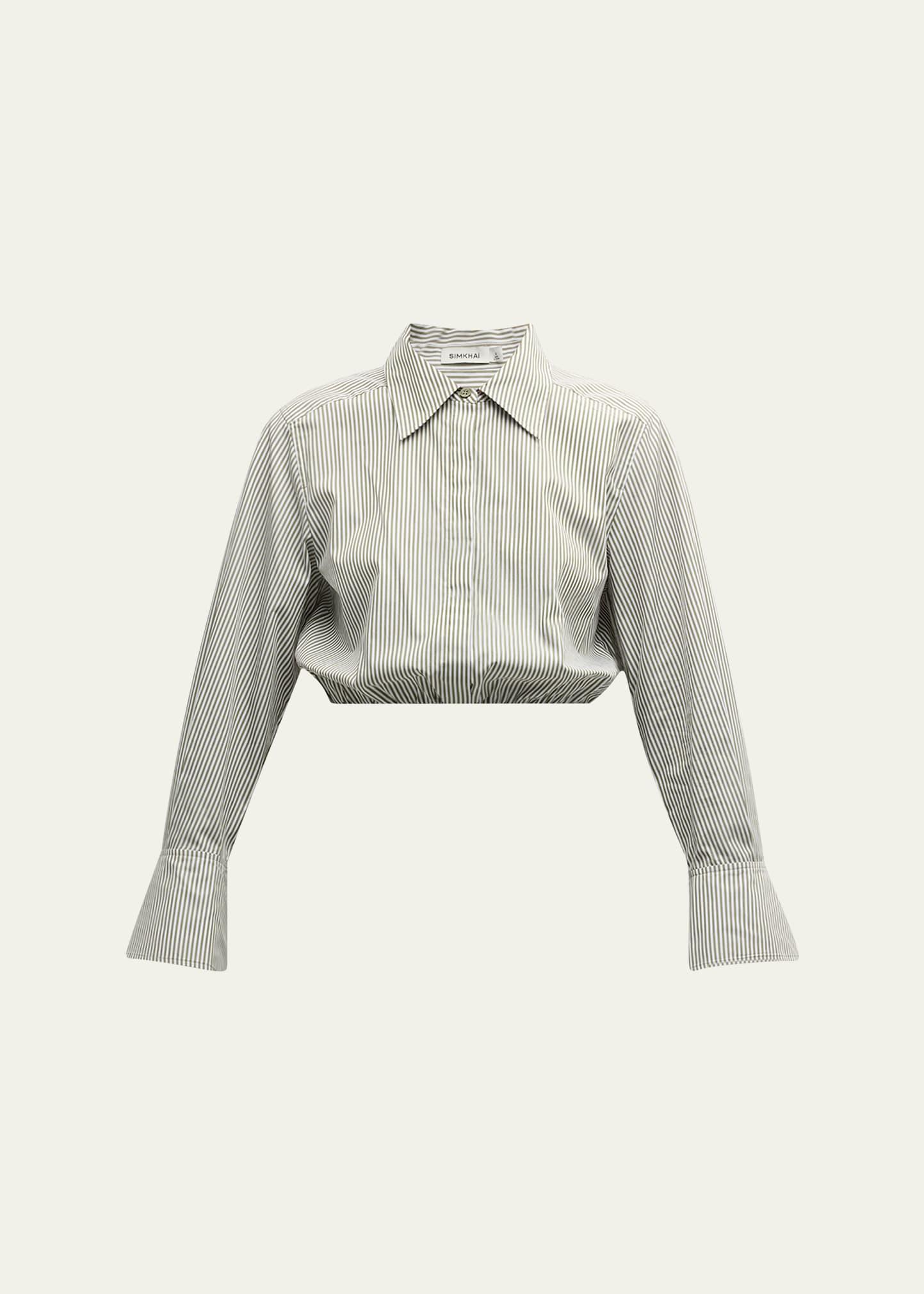 blythe cropped cotton stripe button-front top