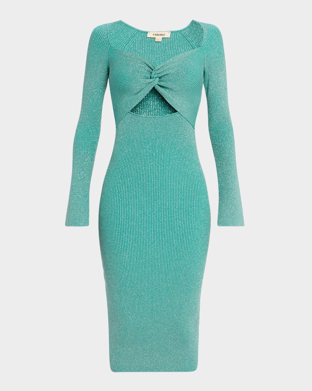 boa twisted-front metallic knit dress