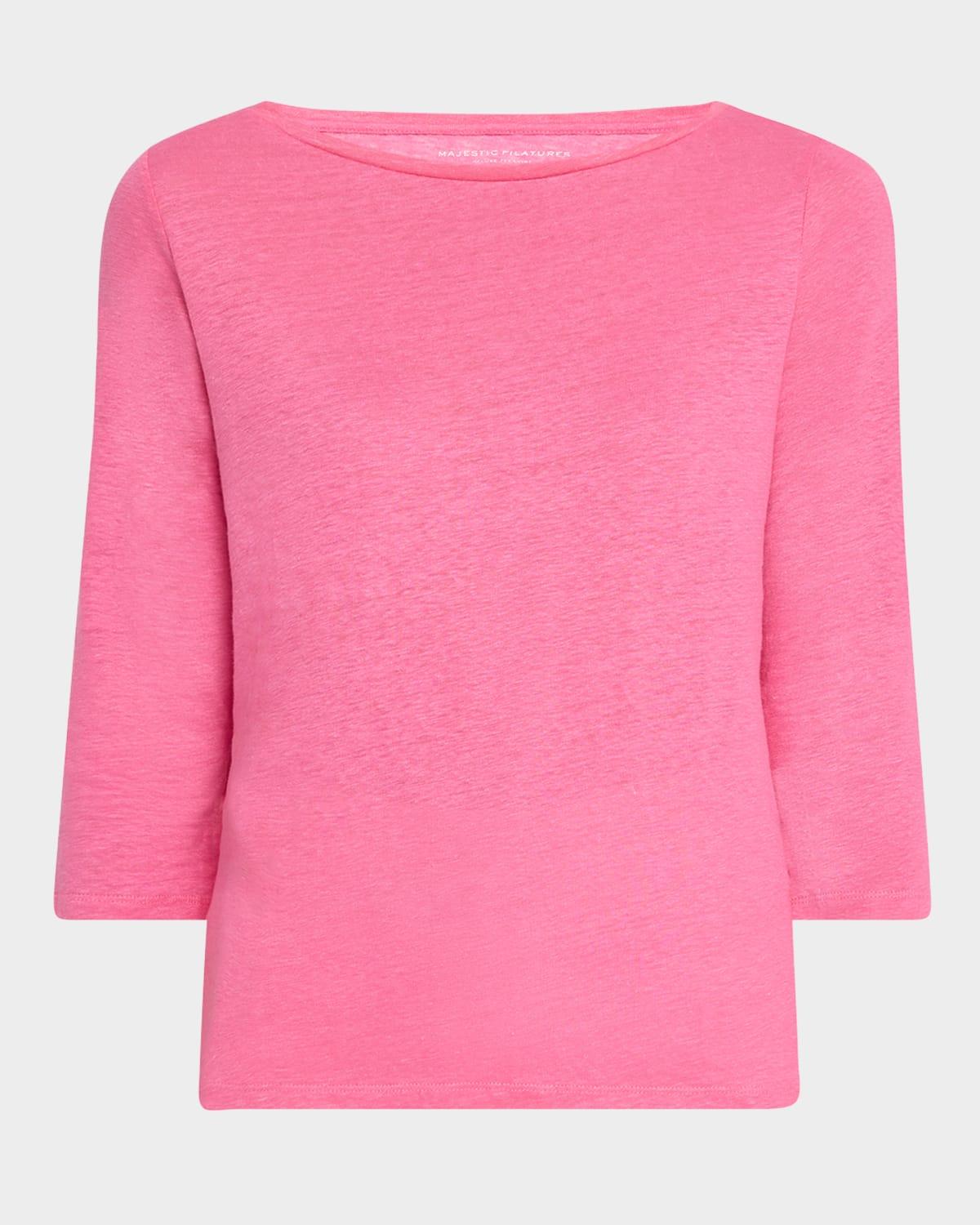 boat-neck 3/4-sleeve semi-relaxed tee