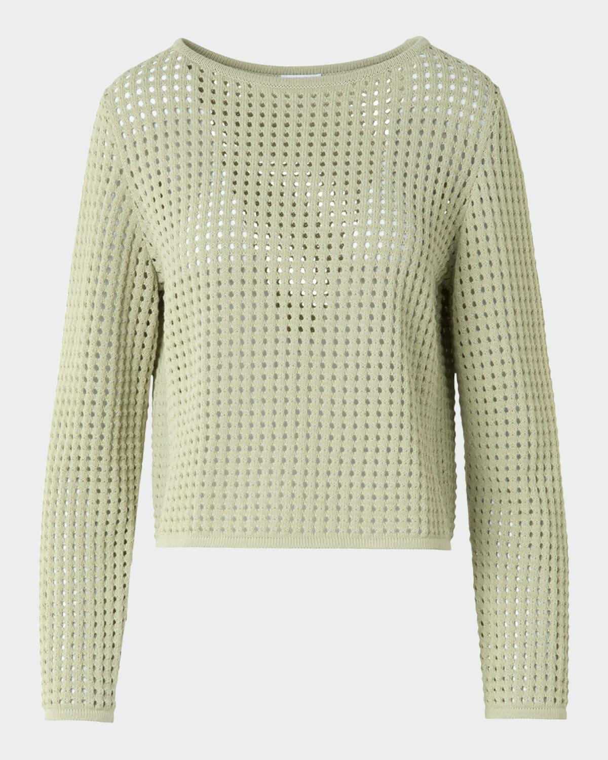 boat-neck chunky cotton mesh knit sweater