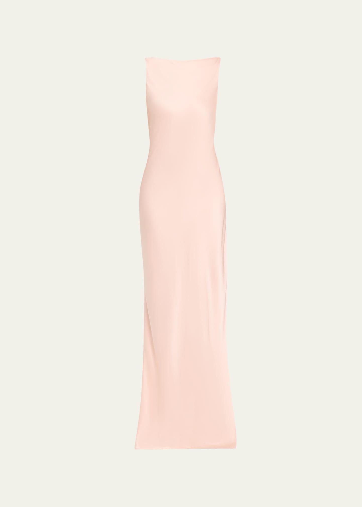 boat-neck cowl backless crepe back satin gown