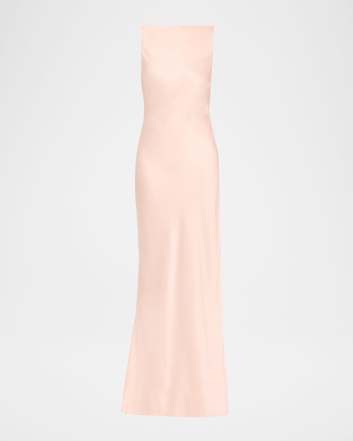 boat-neck cowl backless crepe back satin gown