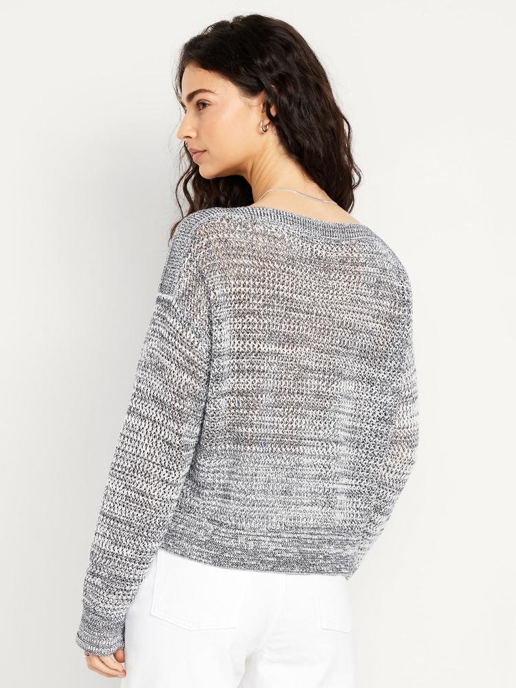boat-neck open-stitch sweater